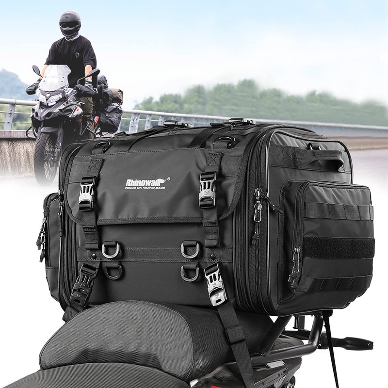 Rhinowalk Rhinowalk Motorcycle Travel Luggage, Expandable motorcycle tail bag 60L,Waterproof All Weather/Trunk/Rack Bag with Sissy Bar Straps-Black  - Image 1