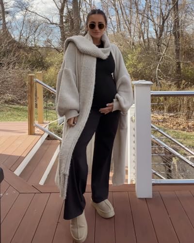 G4Free Maternity Pants for Work Stretch Pregnancy Work Pants Wide Leg Dress Trousers with Pockets Winter Outfits (Black,L,32") - Image 2