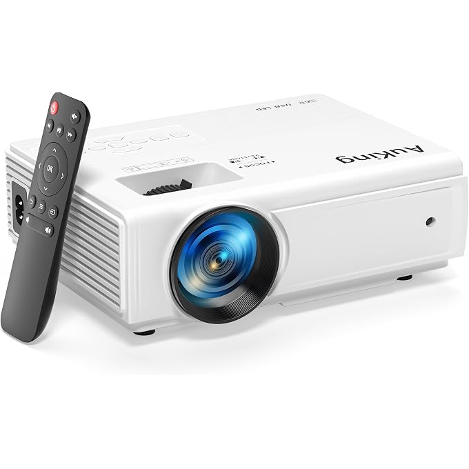 AuKing Projector, 2026 Upgraded Mini Projector, Full HD 1080P Home Theater Video Projector, Compatible with HDMI/USB/Smartphone/TV Box/Laptop (White) - Image 1