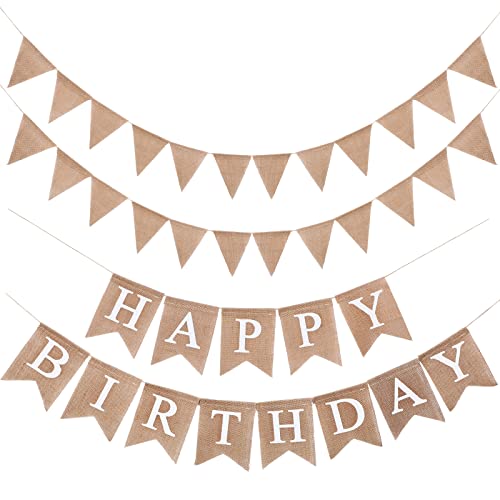 Irenare 4 Pieces Happy Birthday Banner Colorful Birthday Party Decor Rainbow Felt Garland Banner Rainbow Party Decorations SuppliesLinen - Image 1