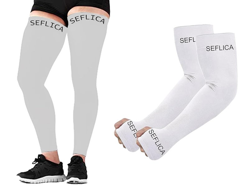 SEFLICA® UV Sun Protection Arm & Leg Sleeves Combo for Men & Women | UPF 50+ Cooling Sleeves for Outdoor Sports, Cycling, Running, Driving & Sunburn Protection | Anti-Tan - Image 1