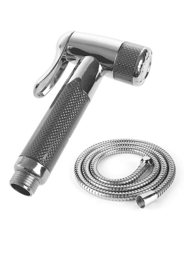 Heng Yi Stainless Steel Handheld Bidet Spray Shower Shattaf Hose Muslim Shower Kit For Toilet Bathroom Silver 1.2 Meter Pipe - Image 1
