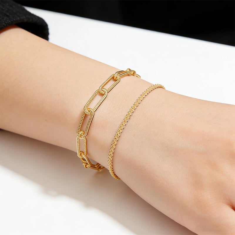 Nan 2PCS 925 Sterling Silver Bracelet Set - Paper Clip Chain & Multi-Layer Design for Women - Image 3