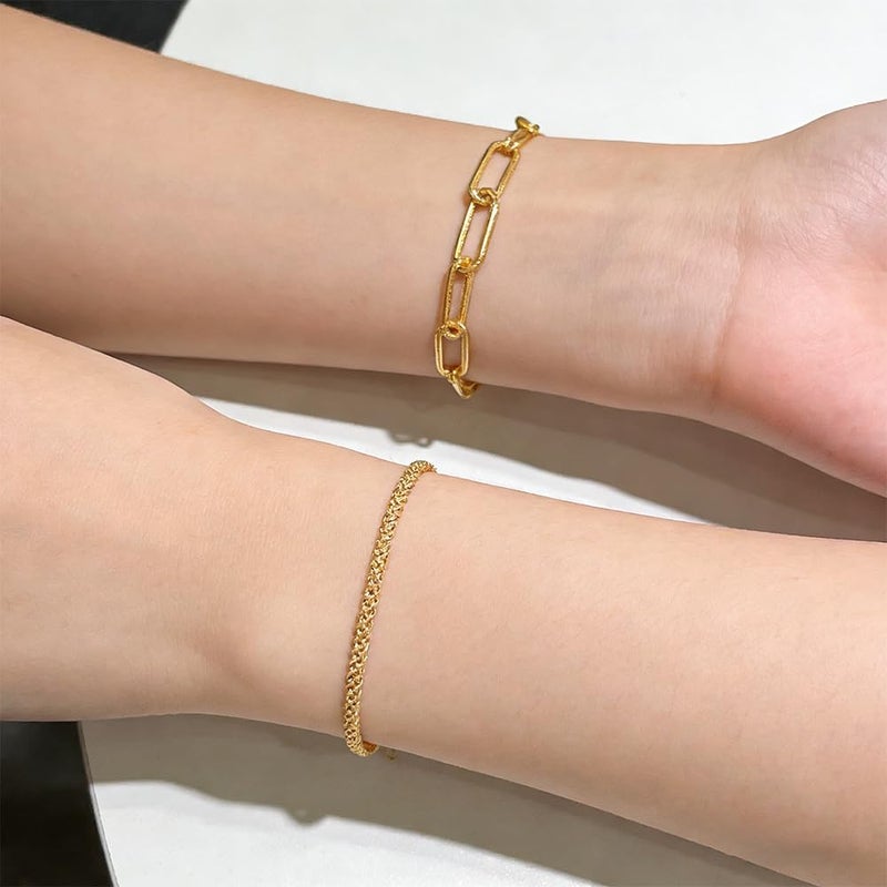 Nan 2PCS 925 Sterling Silver Bracelet Set - Paper Clip Chain & Multi-Layer Design for Women - Image 5