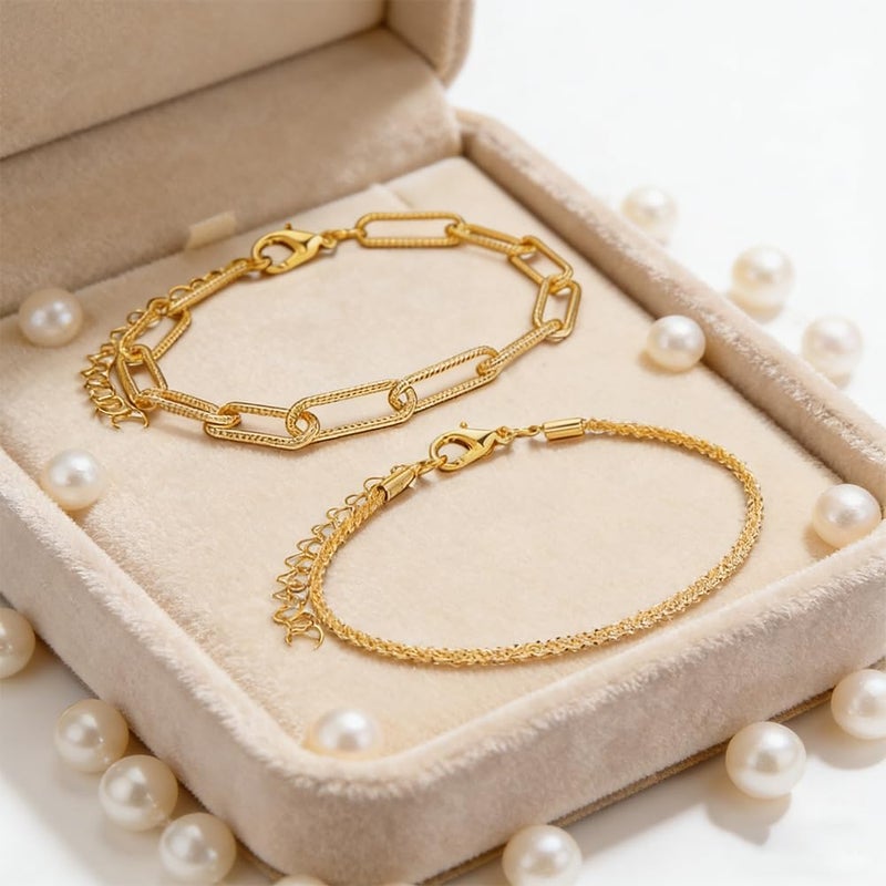 Nan 2PCS 925 Sterling Silver Bracelet Set - Paper Clip Chain & Multi-Layer Design for Women - Image 4