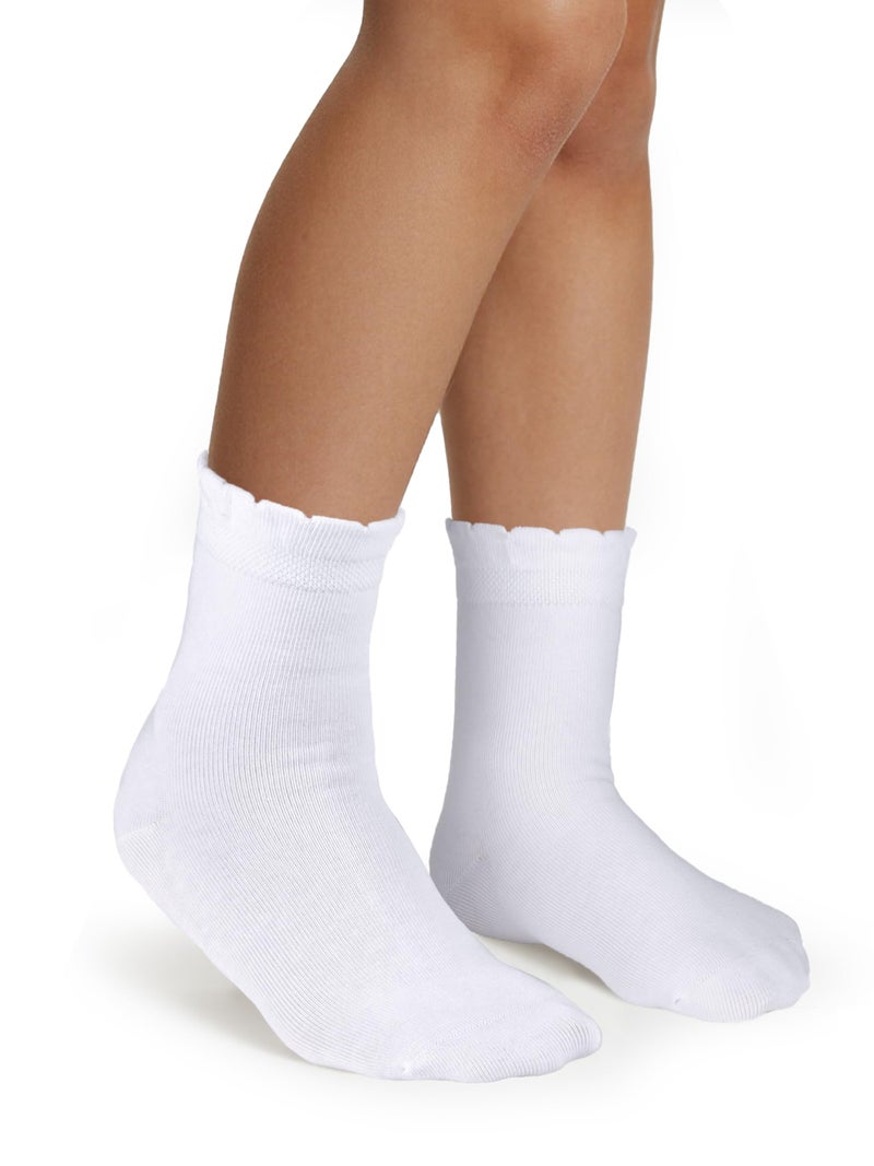 COTTON DAY Girls White Dressy Plain Short Socks Scallop Top 4-6 Years Size S (6) - Image 1