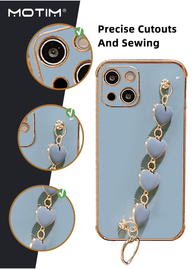 Motim Heart Chain Case for iPhone 14/14 Plus, Love Heart Full-Body Protection Soft TPU Phone Cover with Strap Wrist, Slim Shockproof Anti-Scratch Phone Case for Women  - Image 3