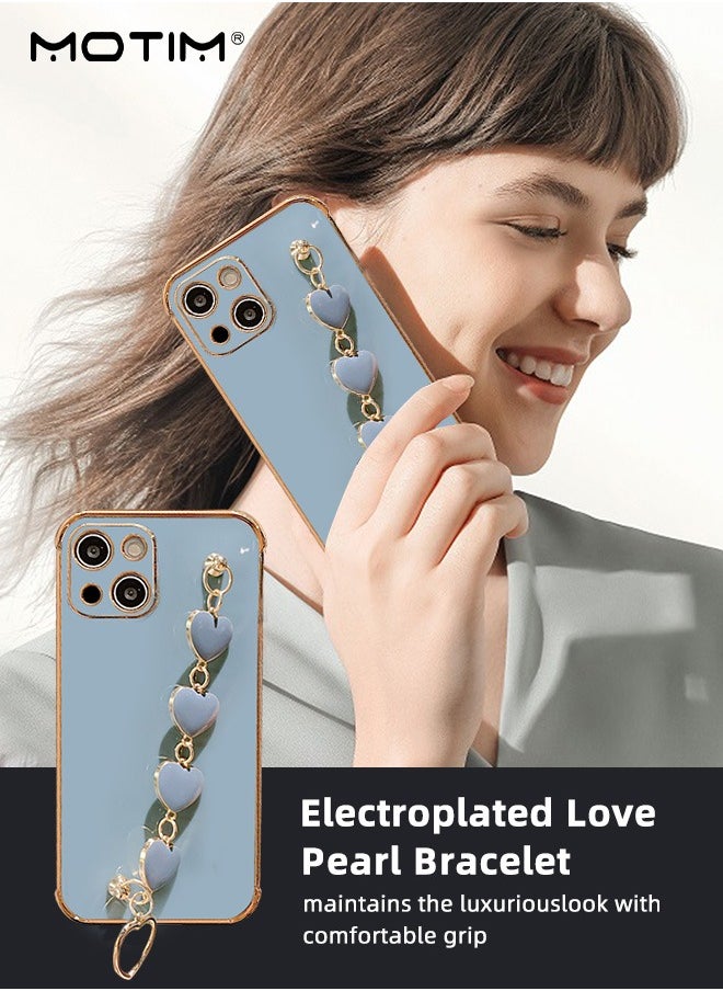 Motim Heart Chain Case for iPhone 14/14 Plus, Love Heart Full-Body Protection Soft TPU Phone Cover with Strap Wrist, Slim Shockproof Anti-Scratch Phone Case for Women  - Image 2