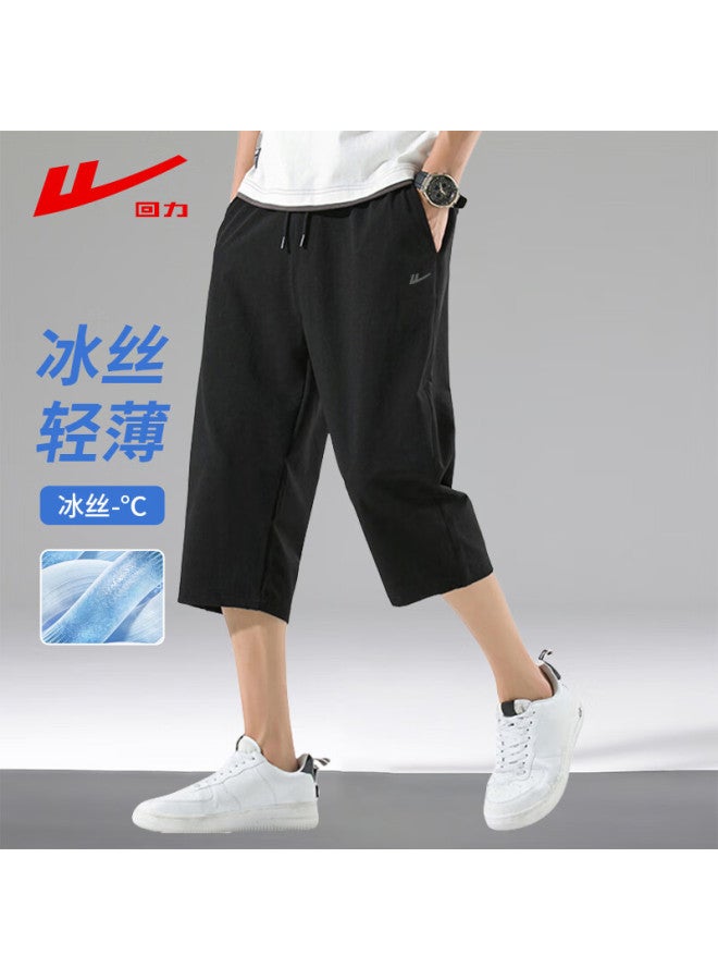 Pull Back Warrior Three-quarter Length Pants For Men, Summer Shorts, Ice Silk Pants, Quick-dry Breathable Trousers, Sports Casual Pants, Black, Size 30/l - Image 1