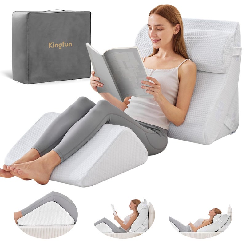 Kingfun 4PCS Orthopedic Bed Wedge Pillow Set for Sleeping, Post Surgery Memory Foam Support Pillows for Back, Neck and Leg Pain Relief, Adjustable Triangle Pillow - Acid Reflux, Anti Snoring & GERD - Image 1