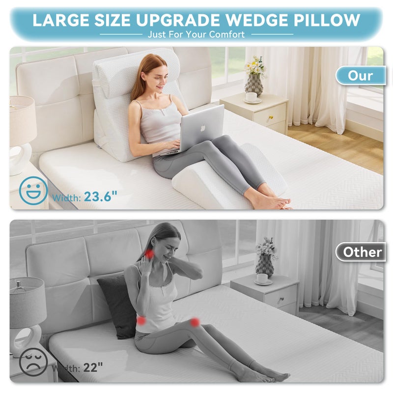Kingfun 4PCS Orthopedic Bed Wedge Pillow Set for Sleeping, Post Surgery Memory Foam Support Pillows for Back, Neck and Leg Pain Relief, Adjustable Triangle Pillow - Acid Reflux, Anti Snoring & GERD - Image 3