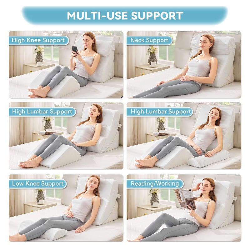 Kingfun 4PCS Orthopedic Bed Wedge Pillow Set for Sleeping, Post Surgery Memory Foam Support Pillows for Back, Neck and Leg Pain Relief, Adjustable Triangle Pillow - Acid Reflux, Anti Snoring & GERD - Image 5