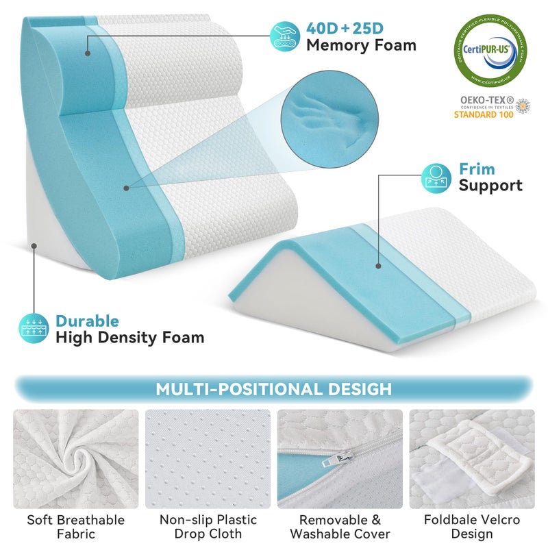 Kingfun 4PCS Orthopedic Bed Wedge Pillow Set for Sleeping, Post Surgery Memory Foam Support Pillows for Back, Neck and Leg Pain Relief, Adjustable Triangle Pillow - Acid Reflux, Anti Snoring & GERD - Image 2