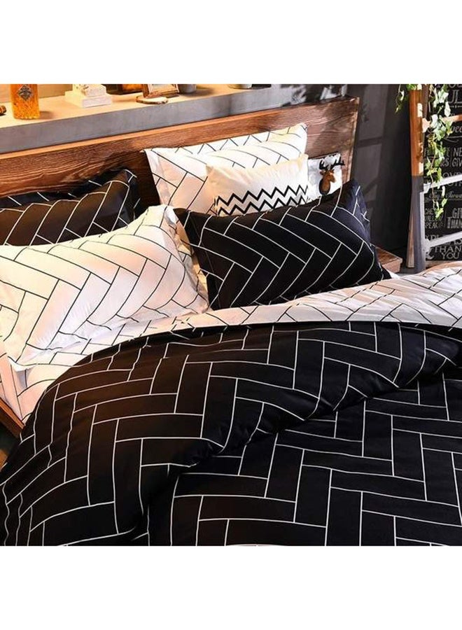 طقم بياضات سرير هندسي مطبوع باللونين الأسود والأبيض مكون من 6 قطع، قطن ناعم وقابل للتنفس، ميكروفايبر بجودة عالية، غطاء لحاف، أغطية وسائد مضادة للحساسية، يتضمن الطقم 1 غطاء لحاف، 1 ملاءة سرير مشدودة، 4 أغطية وسائد - Image 5