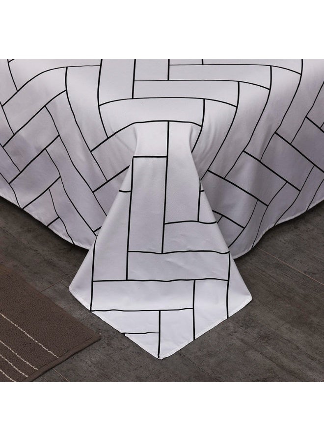 طقم بياضات سرير هندسي مطبوع باللونين الأسود والأبيض مكون من 6 قطع، قطن ناعم وقابل للتنفس، ميكروفايبر بجودة عالية، غطاء لحاف، أغطية وسائد مضادة للحساسية، يتضمن الطقم 1 غطاء لحاف، 1 ملاءة سرير مشدودة، 4 أغطية وسائد - Image 3