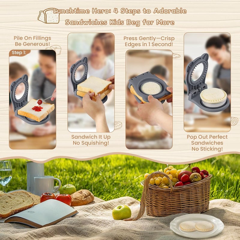 FISHCLOUD Sandwich Cutter, Maker for Kids Lunch - 3.7 Inch Circle Shape Sandwich Cutter and Sealer, Breakfast & Lunchboxes (Gray) - Image 4