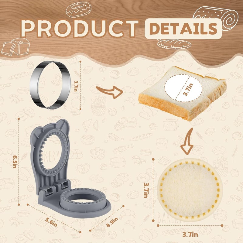 FISHCLOUD Sandwich Cutter, Maker for Kids Lunch - 3.7 Inch Circle Shape Sandwich Cutter and Sealer, Breakfast & Lunchboxes (Gray) - Image 3