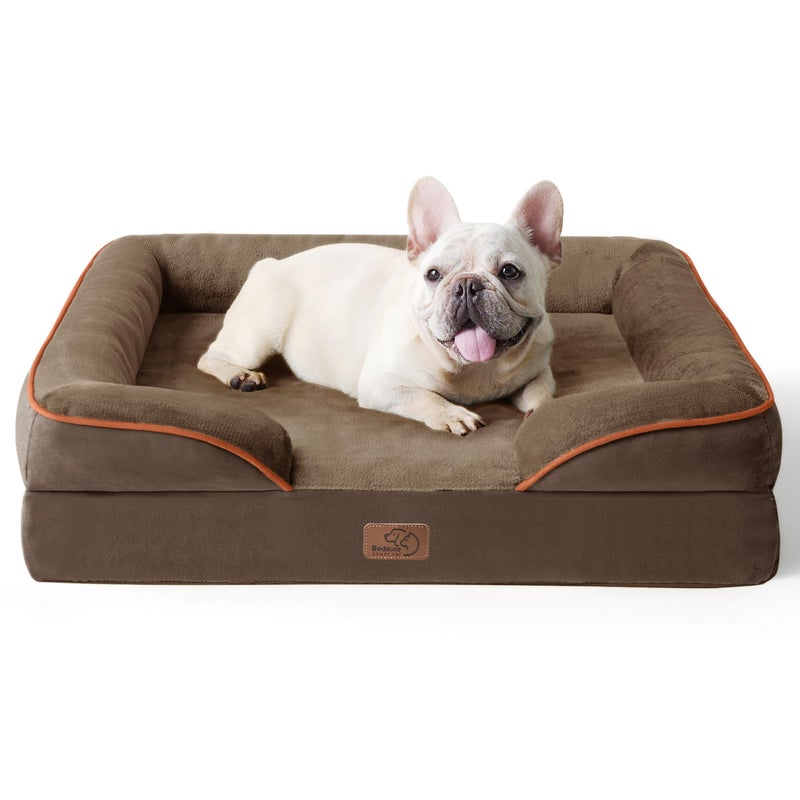 Bedsure Orthopedic Dog Bed Medium Size Dogs - Washable Medium Dog Cat Bed Waterproof, Comfort Pet Couch Sofa with Washable Removable Cover, Pets Bed with Nonskid Bottom, Brown, 28" - Image 1