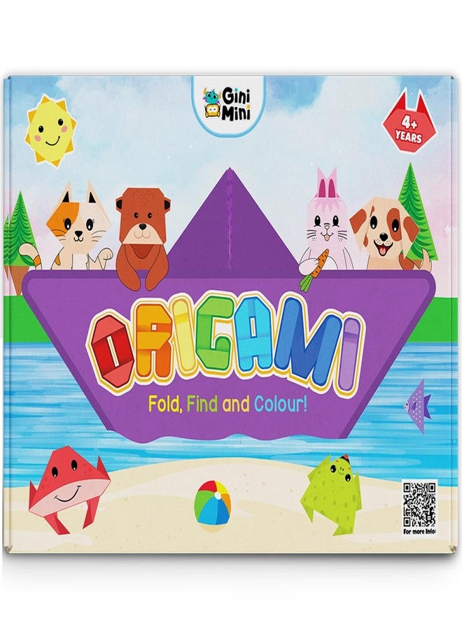 GiniMini Origami DIY Craft Kit for Kids 4+ | 20-Sheet Fold, Find & Colour Set with Riddle Scrapbook & Crayons | Creativity & Motor Skills Builder | Ideal Diwali Gift for Children - Image 1