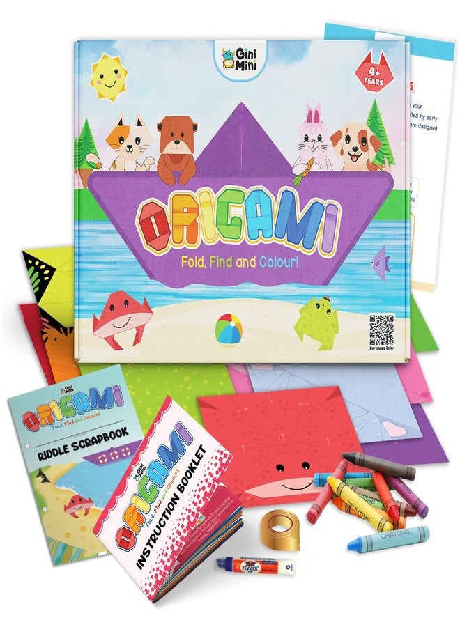 GiniMini Origami DIY Craft Kit for Kids 4+ | 20-Sheet Fold, Find & Colour Set with Riddle Scrapbook & Crayons | Creativity & Motor Skills Builder | Ideal Diwali Gift for Children - Image 2