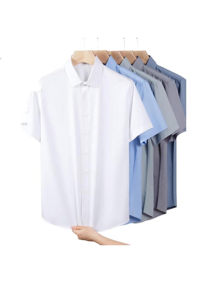 FIRS Men'S Summer Business Modal Mulberry Silk Short Sleeve Shirt Elastic Wrinkle-Free Shirt D19107 42 - Image 1