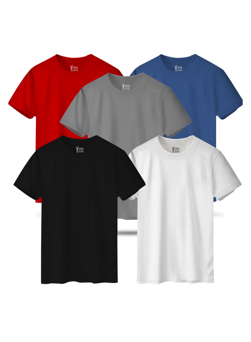 Yoo Street Bundle of 5 Classic T-Shirts -BLACK WHITE GRAY RED LIGHT INDIGO