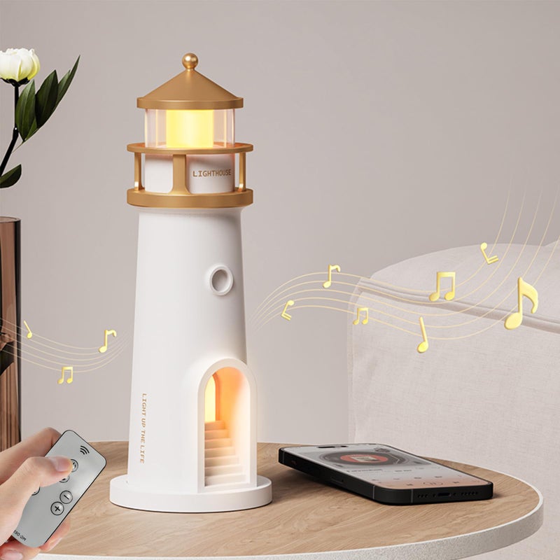 AVEKI Lighthouse Night Light, Cute Moon Projection Lighthouse Lamp with Bluetooth Speaker, 3 Levels Dimmable Wireless Table Lamp for Room Decor, Rechargeable Led Night Light Unique Gift for Kids (Bluetooth) - Image 1