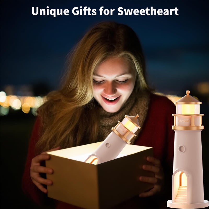 AVEKI Lighthouse Night Light, Cute Moon Projection Lighthouse Lamp with Bluetooth Speaker, 3 Levels Dimmable Wireless Table Lamp for Room Decor, Rechargeable Led Night Light Unique Gift for Kids (Bluetooth) - Image 2