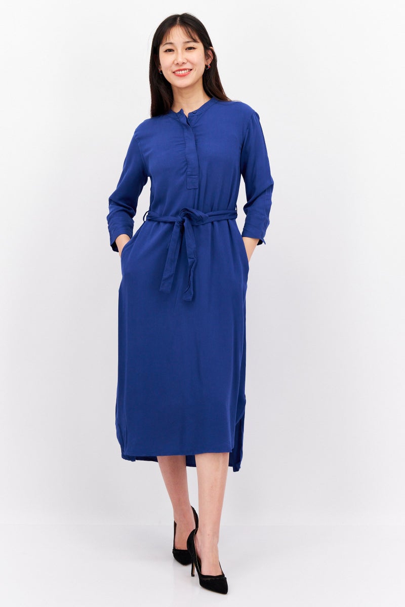 Red Tape Women Solid Midi Dress With Tie Belt, Navy Blue - Image 1