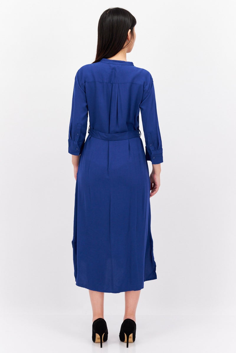 Red Tape Women Solid Midi Dress With Tie Belt, Navy Blue - Image 3