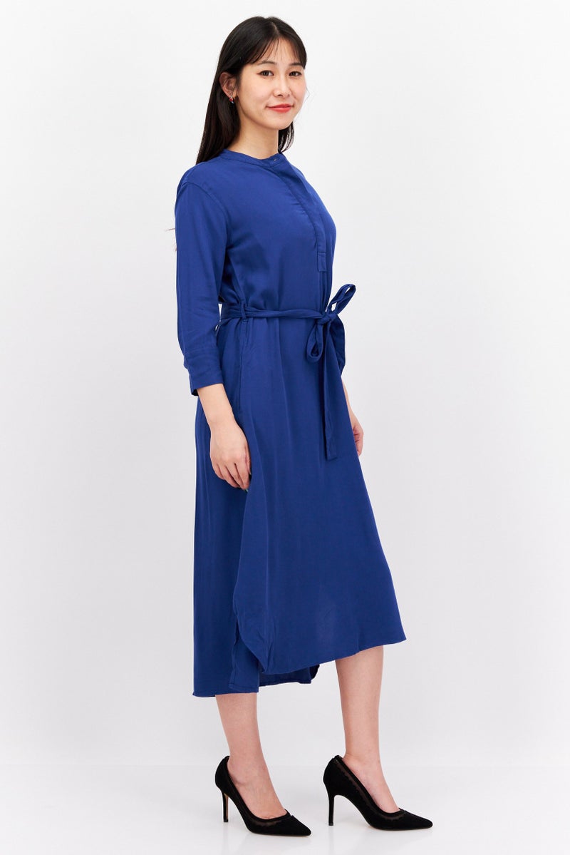 Red Tape Women Solid Midi Dress With Tie Belt, Navy Blue - Image 4