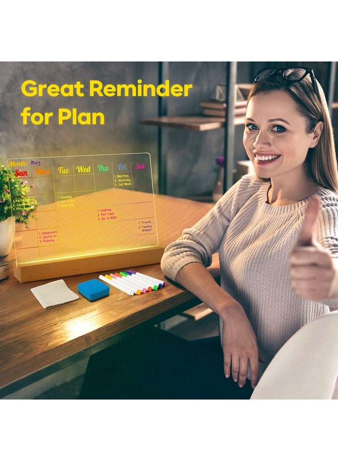 D-FantiX Acrylic Dry Erase Board with Light Up Stand 12 x 8 Inch, Clear Desktop Calendar Whiteboard for Desk, Glowing Message Board Memo Tablet for Office Home Bedroom, 7 Colored Markers, 1 Eraser - Image 2