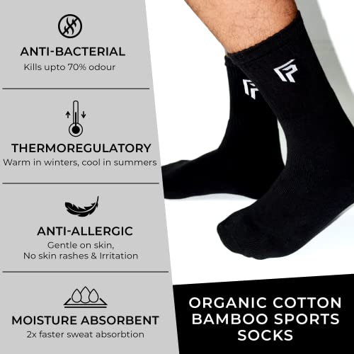 FOOTPRINTS Bamboo & Organic Cotton Men's Socks | Anti-Odour & Breathable | Pack of 3 | Black, White, Grey - Image 4
