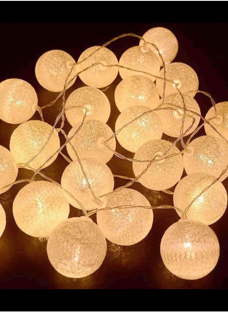 JIHAM - Warm White Cotton Ball String Lights for Bedroom 3M / 9.84Ft 10 LED Cotton Ball Fairy Lights Battery Powered Cotton Ball Lights Indoor Outdoor Party Decoration LED Light - Image 1