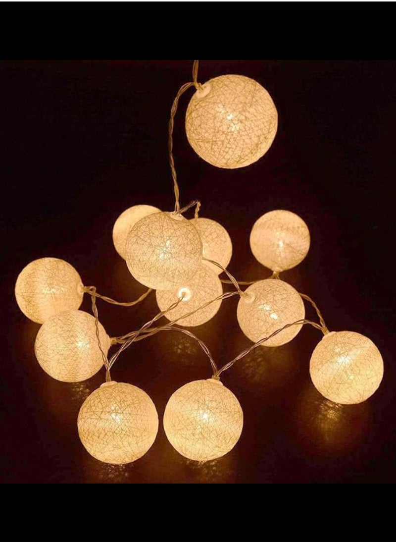 JIHAM - Warm White Cotton Ball String Lights for Bedroom 3M / 9.84Ft 10 LED Cotton Ball Fairy Lights Battery Powered Cotton Ball Lights Indoor Outdoor Party Decoration LED Light - Image 1