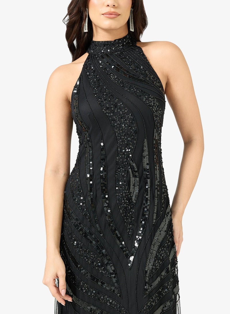 Amelia Rose Sequin High Neck Sleeveless Maxi Dress - Image 3