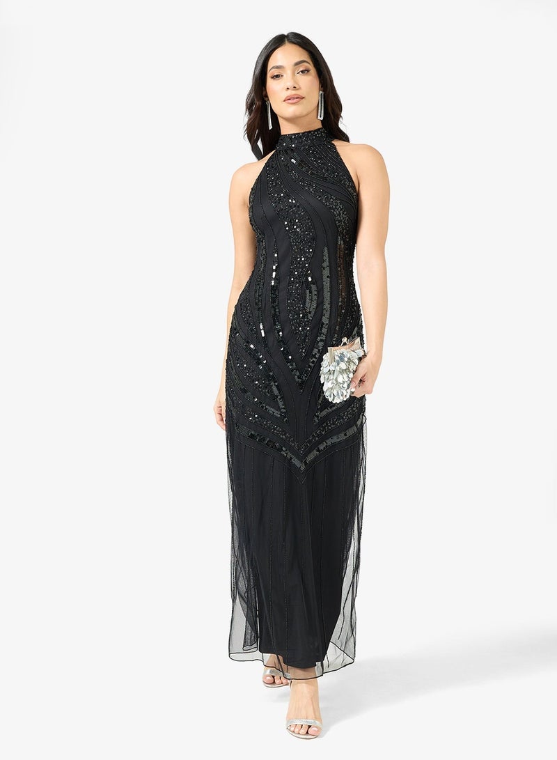 Amelia Rose Sequin High Neck Sleeveless Maxi Dress - Image 1
