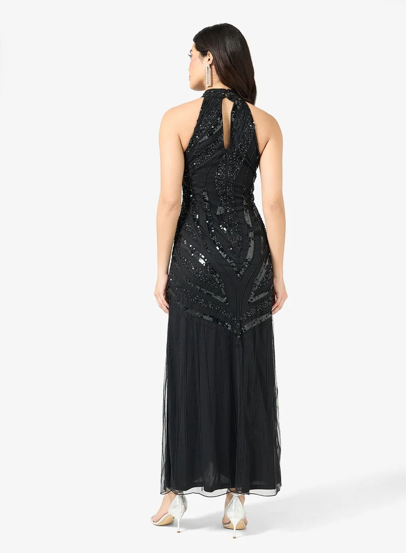 Amelia Rose Sequin High Neck Sleeveless Maxi Dress