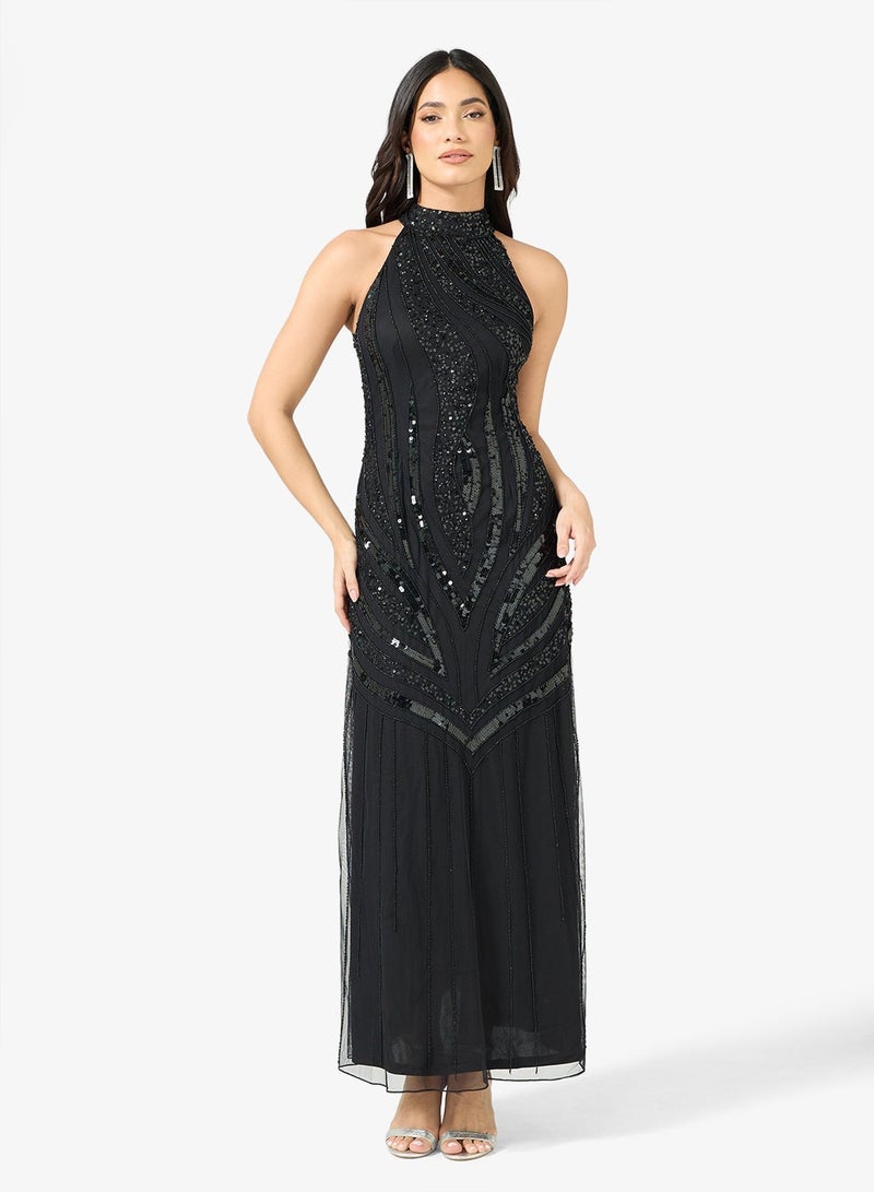 Amelia Rose Sequin High Neck Sleeveless Maxi Dress - Image 4