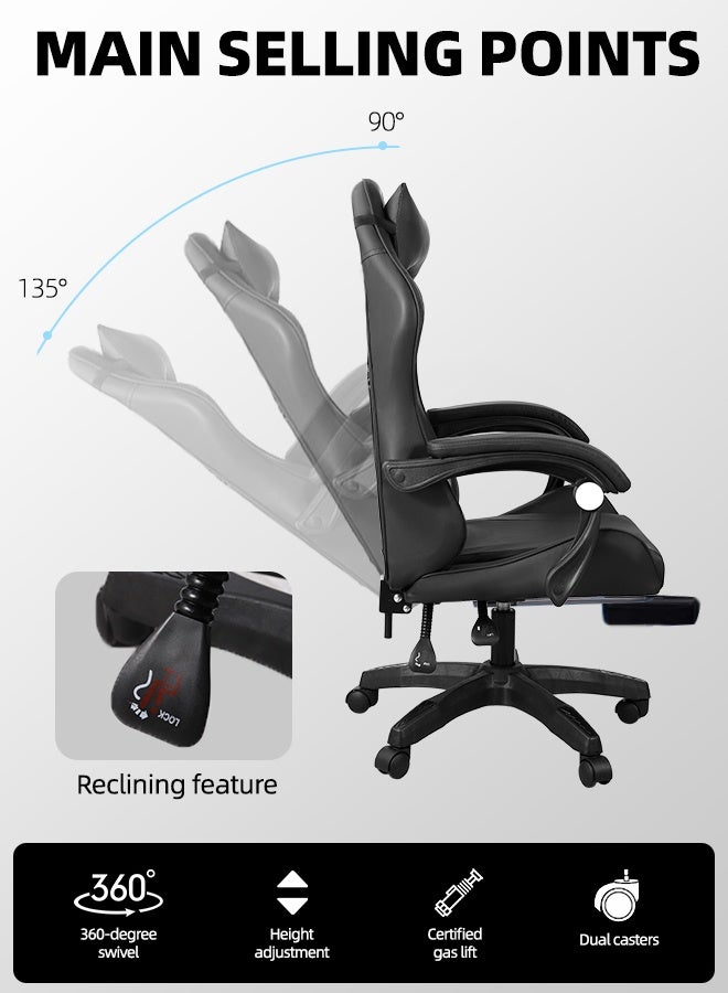 VINNYSEN Gaming Chair with Massage Computer Chair, High Back Esports Ergonomic Large Angle Tilt and Height Adjustment, with Neck Pillow Waist and Leg Support - Image 3