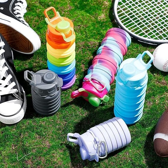 kunya Silicone Sipper Bottle With Hook for Kids Collapsible and Expandable Sipper Water Bottle for Home Office Gym Trekking Silicone Travel bottle 500 MLpack of 1 Pitch Color - Image 1