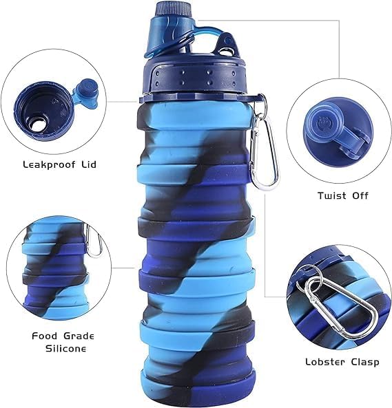 kunya Silicone Sipper Bottle With Hook for Kids Collapsible and Expandable Sipper Water Bottle for Home Office Gym Trekking Silicone Travel bottle 500 MLpack of 1 Pitch Color - Image 2