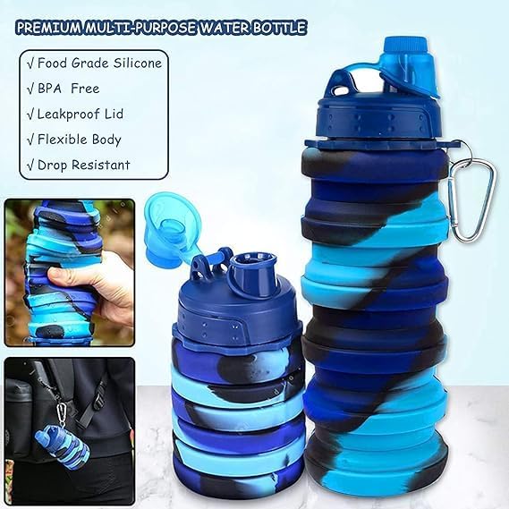 kunya Silicone Sipper Bottle With Hook for Kids Collapsible and Expandable Sipper Water Bottle for Home Office Gym Trekking Silicone Travel bottle 500 MLpack of 1 Pitch Color - Image 3