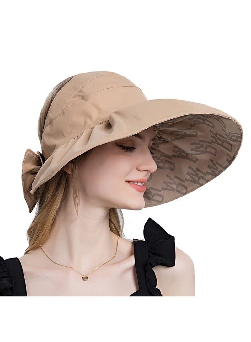 Y&D Women Sun Hat, Summer Beach Caps Hat Wide Brim UV Protection Floppy Brown Roll Up Double-Side-Wear Ponytail Hats Baseball Adjustable Cap - Image 1