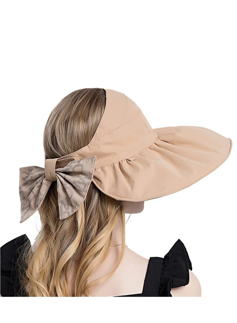 Y&D Women Sun Hat, Summer Beach Caps Hat Wide Brim UV Protection Floppy Brown Roll Up Double-Side-Wear Ponytail Hats Baseball Adjustable Cap - Image 2