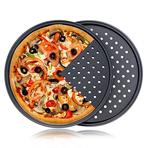 Destinymd Pizza Pan With Holes, 2 Pack Carbon Steel Perforated Non-Stick Tray Tool Crispy 12inch Round for Home Kitchen - Image 1
