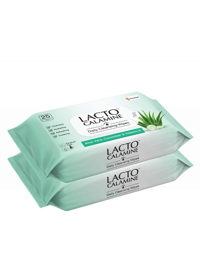 Lacto Calamine مرطب لاكتو كالمين الخفيف للغاية (150 جرام) ومناديل تنظيف الوجه اليومية (25N × 2) مع الألوة فيرا والخيار - Image 2