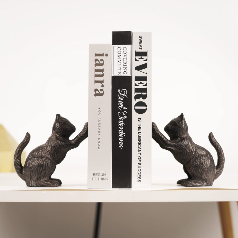 Ambipolar Cat Decorative Bookends, Unique Book Ends to Hold Books Heavy Duty for Office Desk, Vintage Antique Black Home Decor, Shelf Decoration, Modern Living Room Decor - Image 5