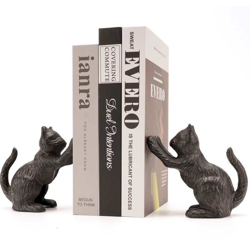 Ambipolar Cat Decorative Bookends, Unique Book Ends to Hold Books Heavy Duty for Office Desk, Vintage Antique Black Home Decor, Shelf Decoration, Modern Living Room Decor - Image 1