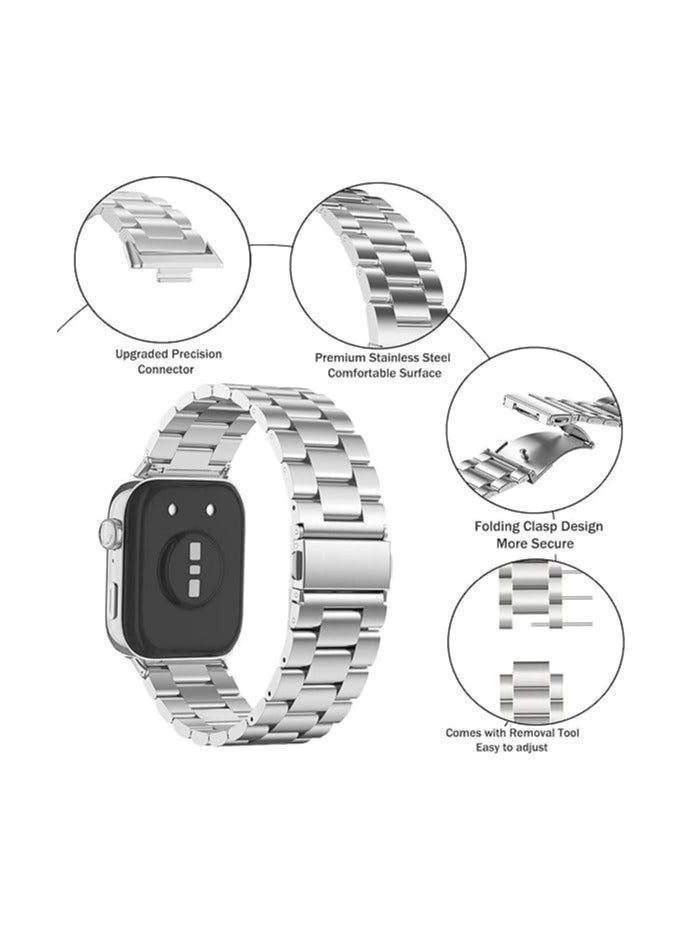 Compatible with Huawei Watch Fit 3/ Fit 4 / Fit 4 Pro Strap, Adjustable Stainless Steel Metal Watch Band Classic Business Style Strap Replacement Band Women Men (Silver) - Image 3